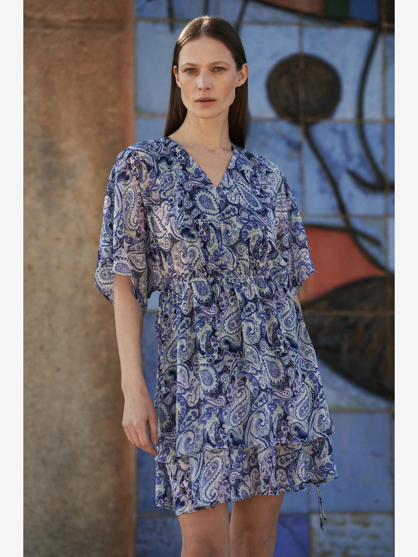 Moodo Modra vzorčasta obleka do kolen Moodo