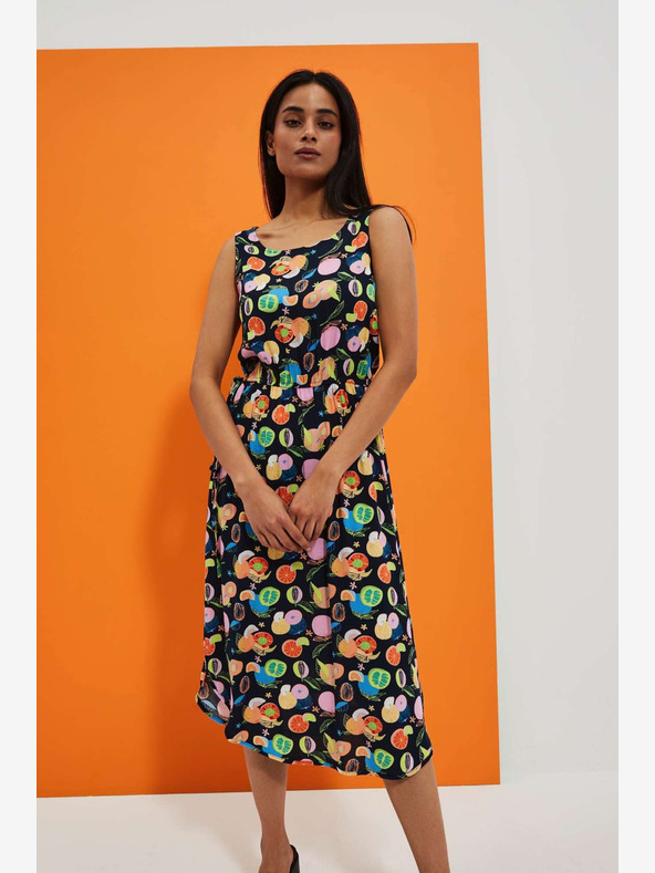 Moodo Temno modra vzorčasta obleka Moodo