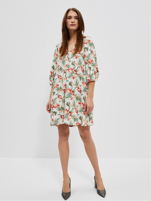 Moodo Bela ženska vzorčasta obleka Moodo