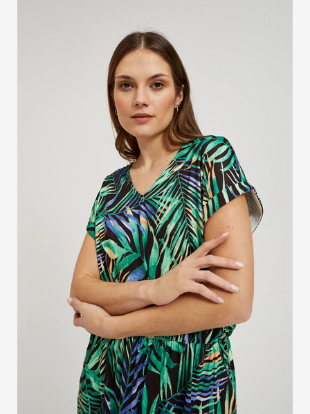 Moodo Turkizna in črna vzorčasta midi obleka Moodo