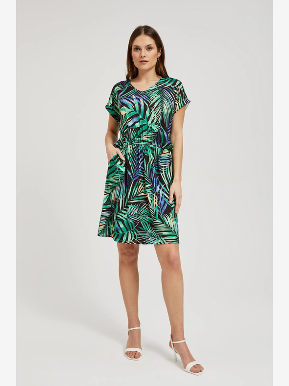 Moodo Turkizna in črna vzorčasta midi obleka Moodo