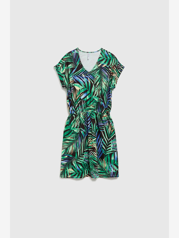 Moodo Turkizna in črna vzorčasta midi obleka Moodo