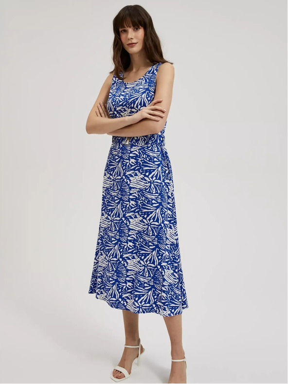 Moodo Modra vzorčasta midi obleka Moodo