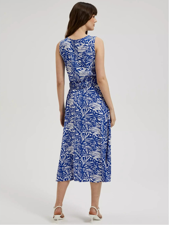 Moodo Modra vzorčasta midi obleka Moodo