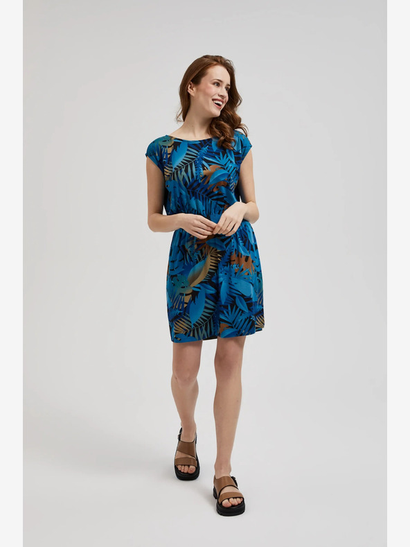 Moodo Modra vzorčasta obleka Moodo