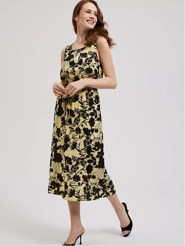 Moodo Rumena cvetlična midi obleka Moodo
