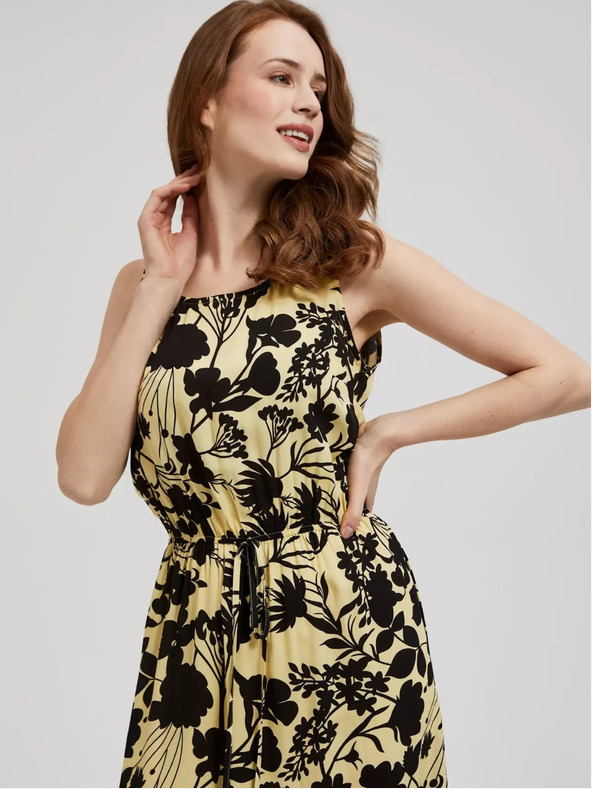 Moodo Rumena cvetlična midi obleka Moodo