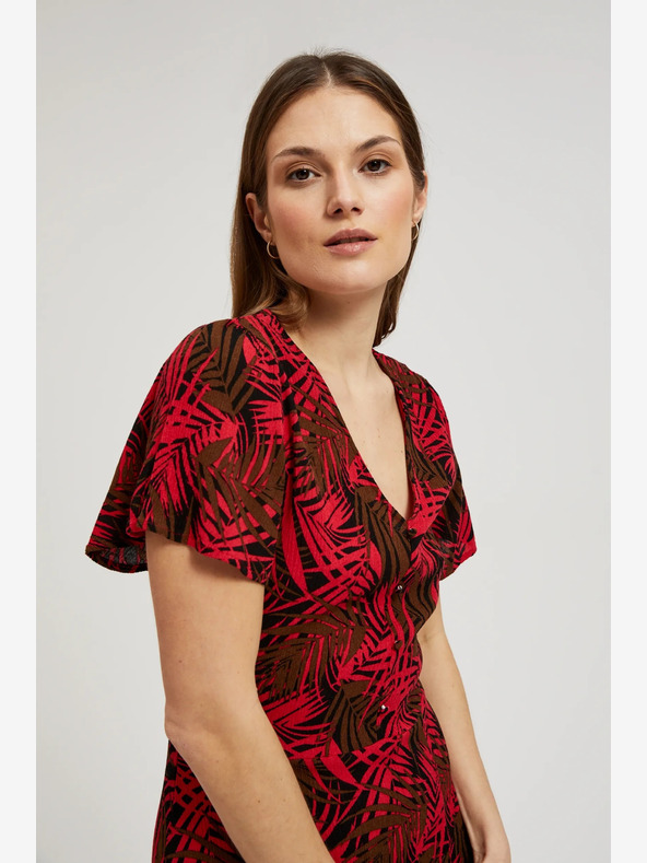 Moodo Rdeča obleka z izrezom v obliki črke V Moodo