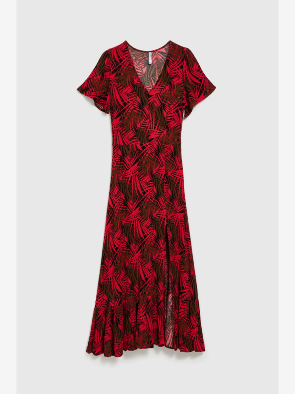 Moodo Rdeča obleka z izrezom v obliki črke V Moodo