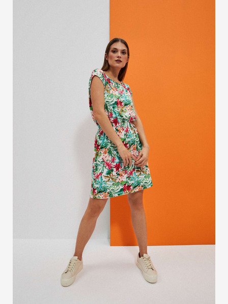 Moodo Zeleno-bela vzorčasta obleka Moodo