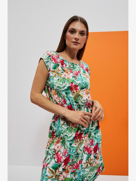 Moodo Zeleno-bela vzorčasta obleka Moodo