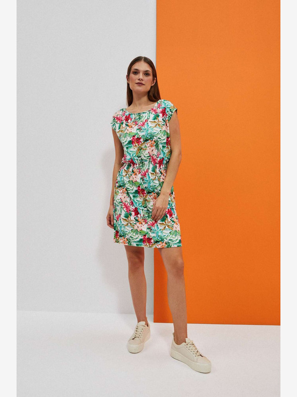 Moodo Zeleno-bela vzorčasta obleka Moodo