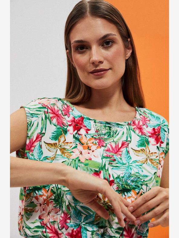 Moodo Zeleno-bela vzorčasta obleka Moodo