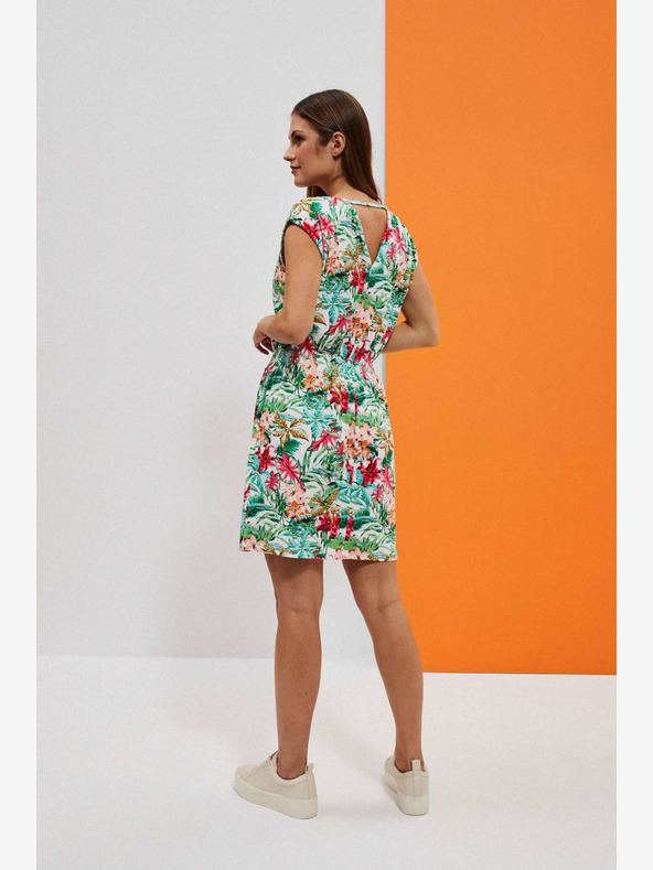 Moodo Zeleno-bela vzorčasta obleka Moodo