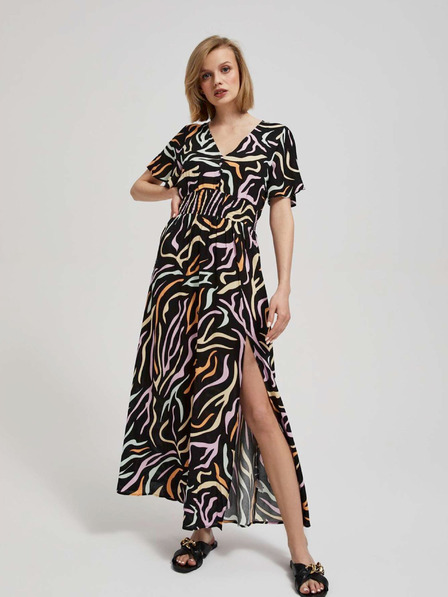 Moodo Črna ženska dolga vzorčasta obleka Moodo