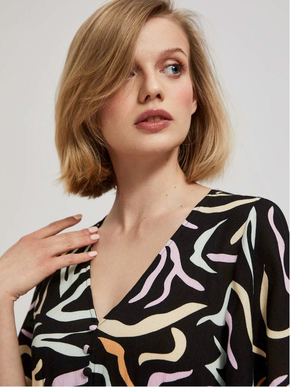 Moodo Črna ženska dolga vzorčasta obleka Moodo