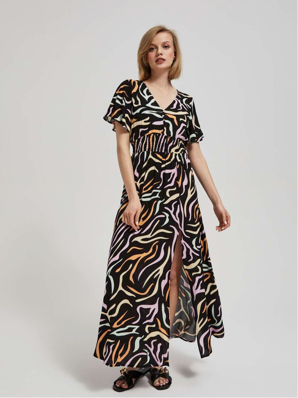 Moodo Črna ženska dolga vzorčasta obleka Moodo