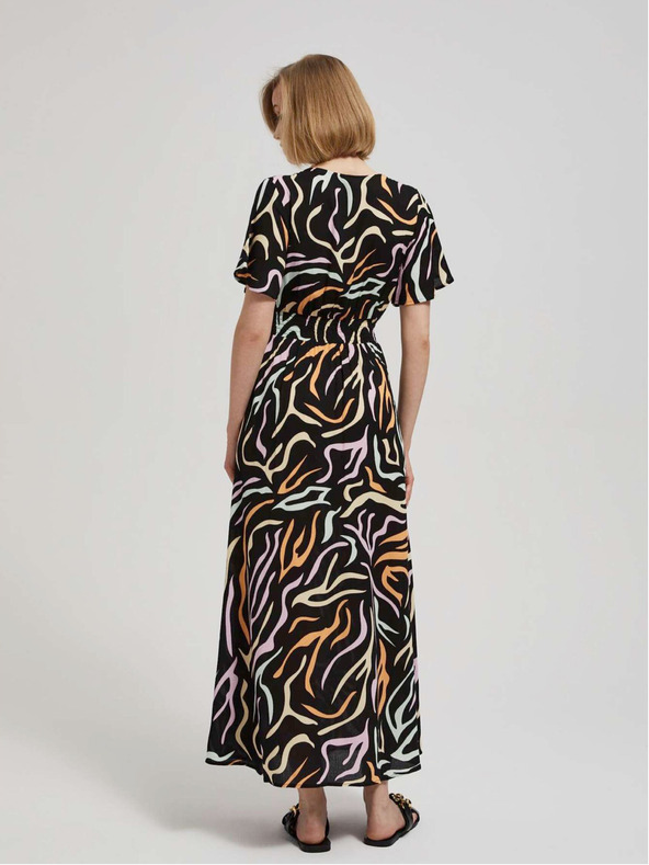 Moodo Črna ženska dolga vzorčasta obleka Moodo