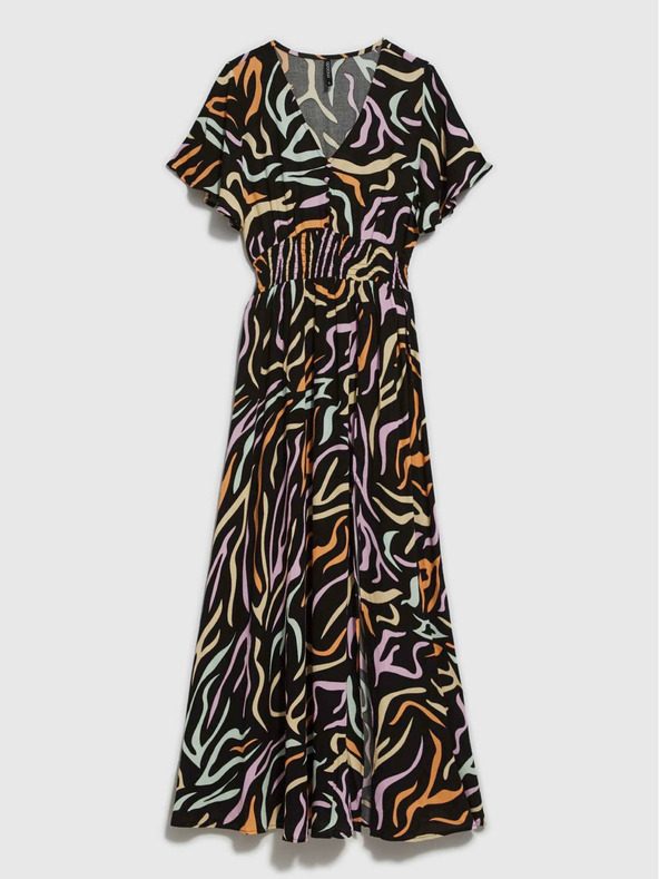 Moodo Črna ženska dolga vzorčasta obleka Moodo