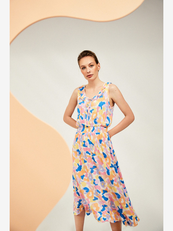 Moodo Kremasta vzorčasta obleka Moodo