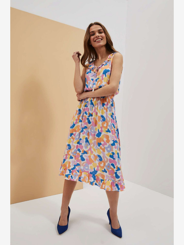 Moodo Kremasta vzorčasta obleka Moodo