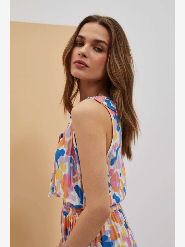 Moodo Kremasta vzorčasta obleka Moodo