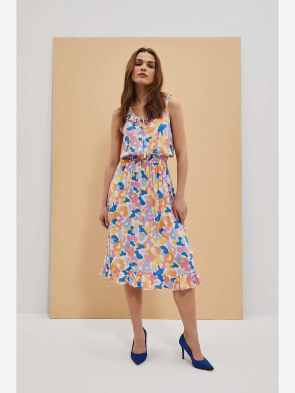 Moodo Kremasta vzorčasta obleka Moodo