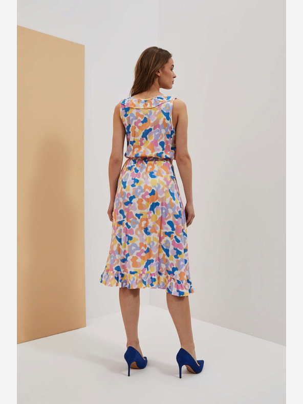 Moodo Kremasta vzorčasta obleka Moodo