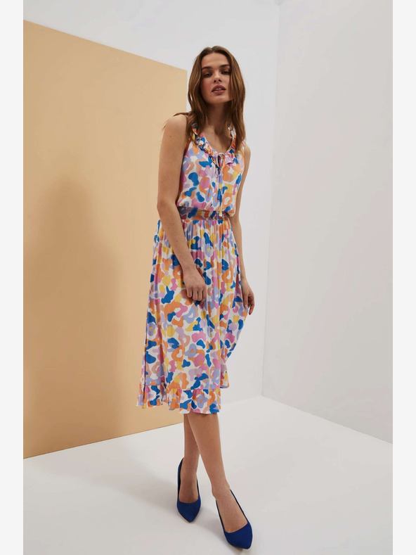 Moodo Kremasta vzorčasta obleka Moodo