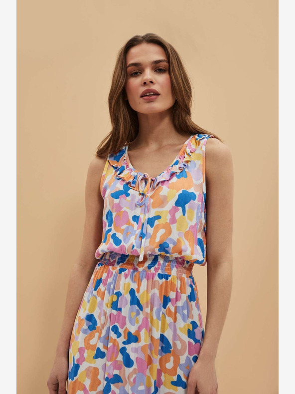 Moodo Kremasta vzorčasta obleka Moodo