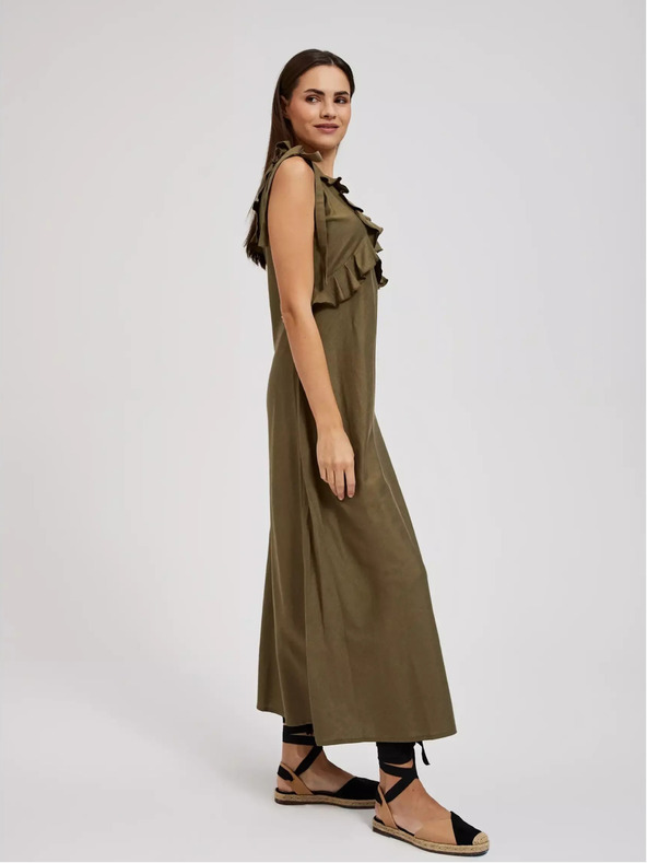 Moodo Zelena obleka iz viskoze z volančki Moodo