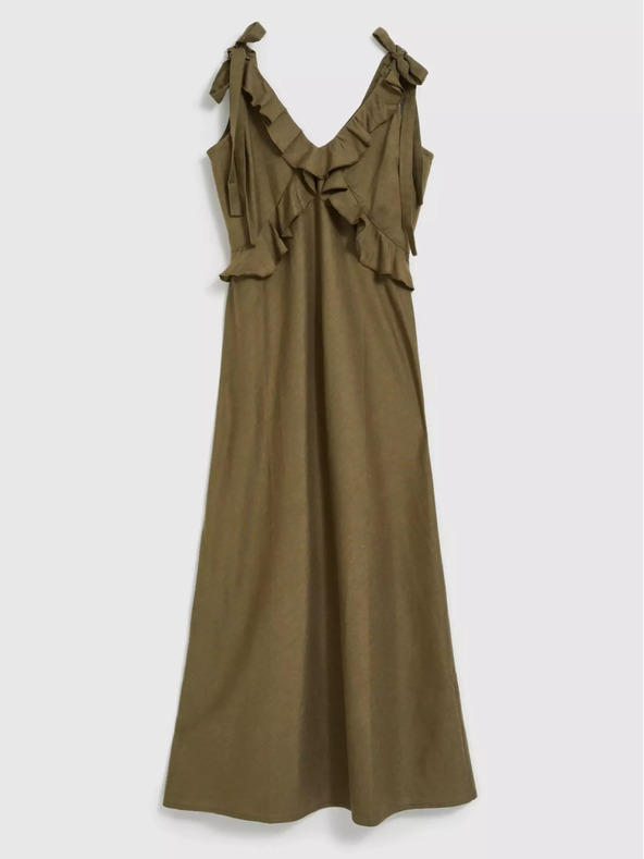 Moodo Zelena obleka iz viskoze z volančki Moodo