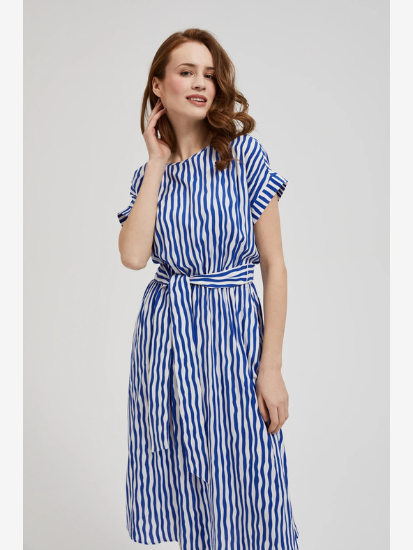 Moodo Modra črtasta midi obleka Moodo