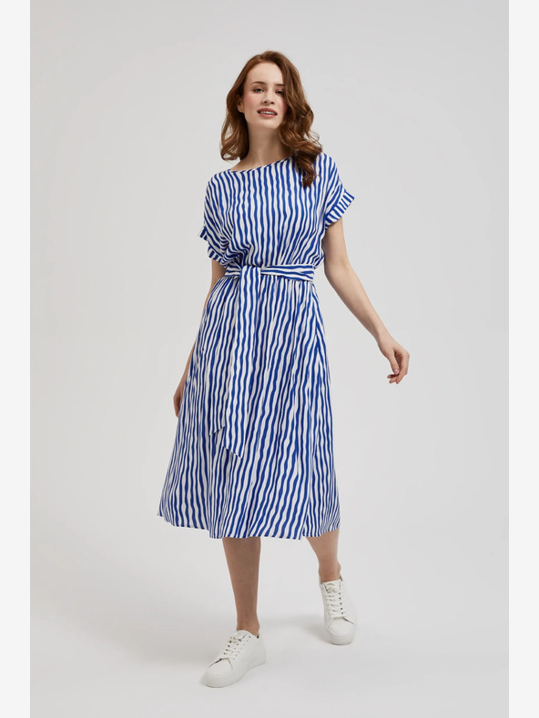 Moodo Modra črtasta midi obleka Moodo
