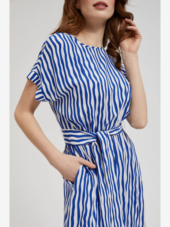 Moodo Modra črtasta midi obleka Moodo