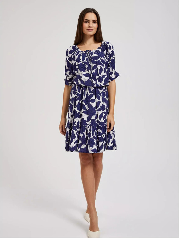 Moodo Vijolična cvetlična obleka z nagubanimi rokavi Moodo