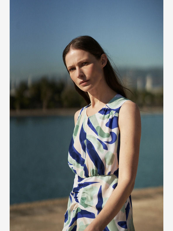 Moodo Modra vzorčasta midi obleka Moodo