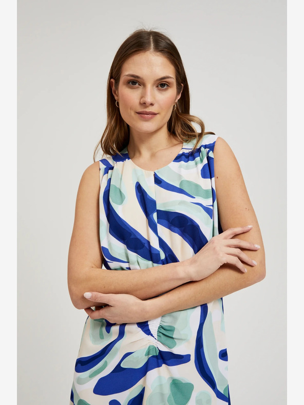 Moodo Modra vzorčasta midi obleka Moodo