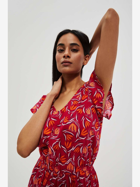 Moodo Rdeča vzorčasta obleka Moodo