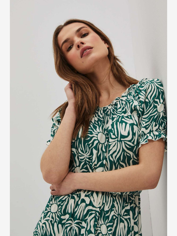 Moodo Zelena vzorčasta obleka Moodo