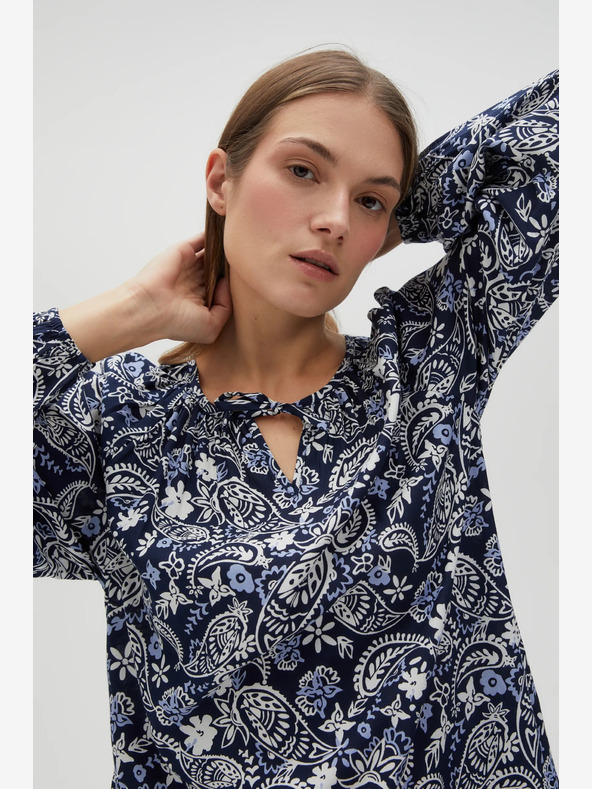 Moodo Bela in modra ženska vzorčasta obleka Moodo