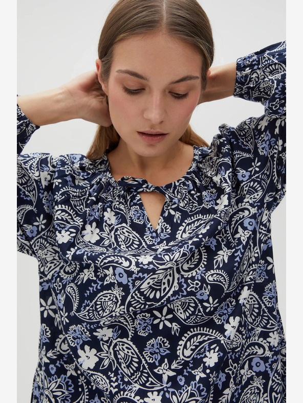 Moodo Bela in modra ženska vzorčasta obleka Moodo