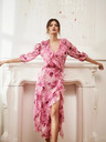 Moodo Rožnata cvetlična obleka z volančki Moodo