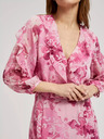 Moodo Rožnata cvetlična obleka z volančki Moodo
