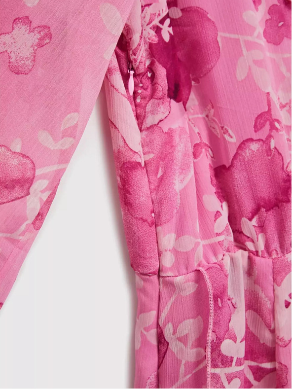 Moodo Rožnata cvetlična obleka z volančki Moodo