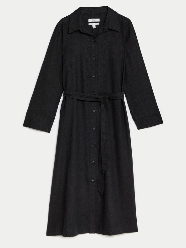 Marks & Spencer Marks & Spencer Črna ženska srajčna obleka iz lanene mešanice