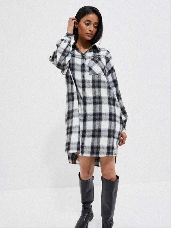 Moodo Črno-bela ženska karirasta srajčna obleka Moodo