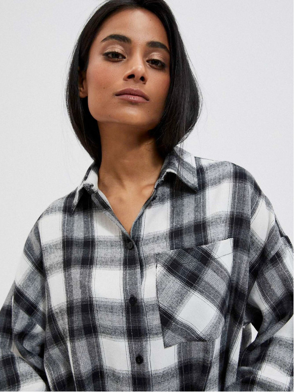 Moodo Črno-bela ženska karirasta srajčna obleka Moodo