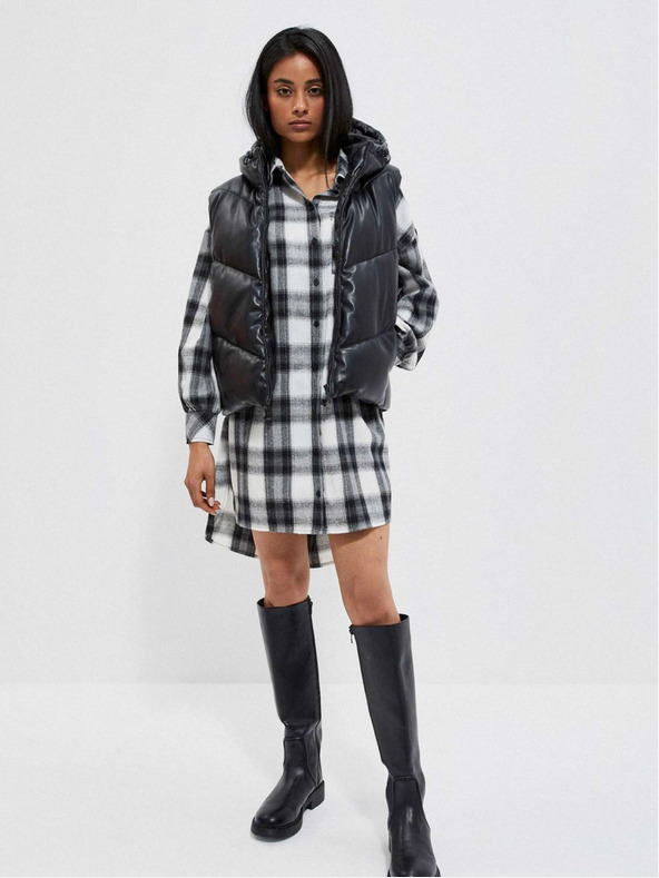 Moodo Črno-bela ženska karirasta srajčna obleka Moodo