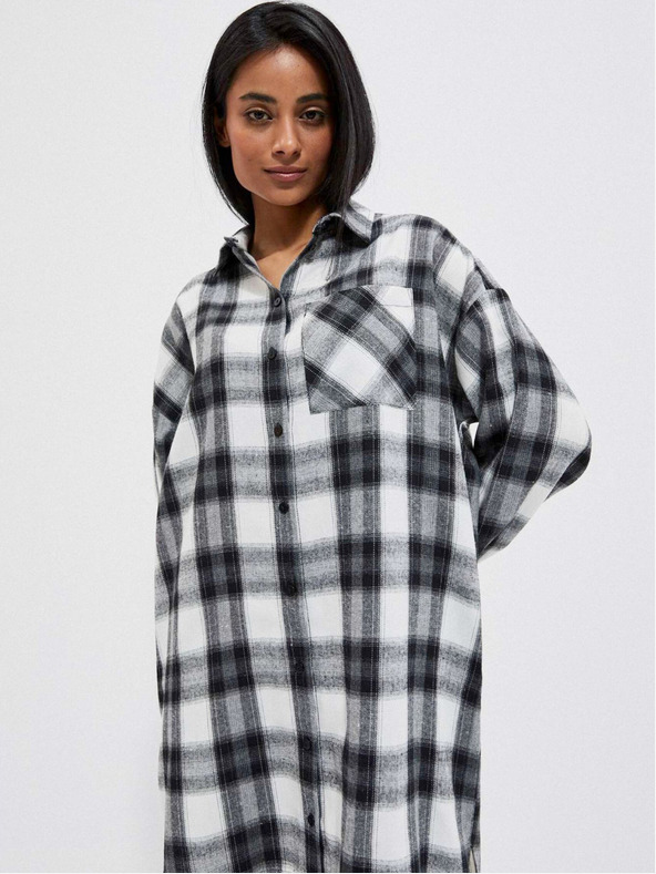 Moodo Črno-bela ženska karirasta srajčna obleka Moodo